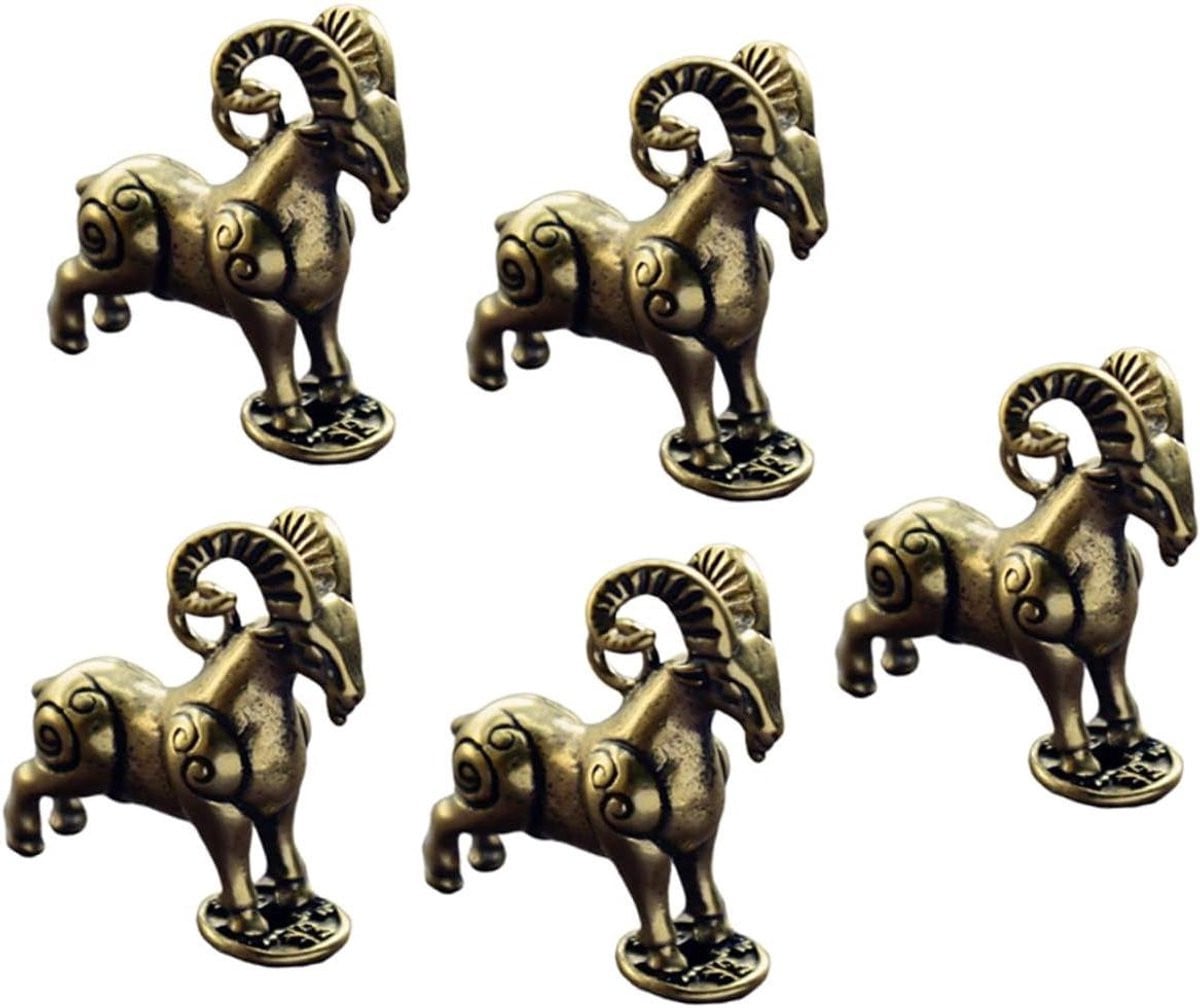 Set van 5 gouden geitenbeeldjes met koperen afwerking voor decoratie op tafel