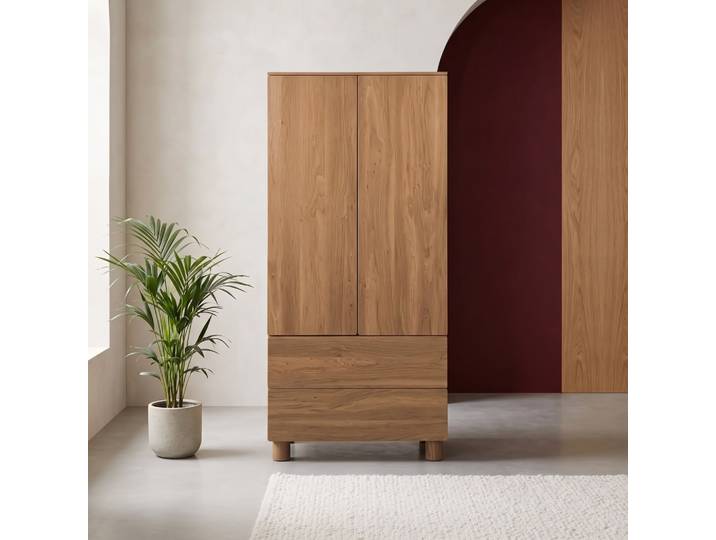 Sweeek - Armoire Dressing Décor Bois 2 Portes 2 Tiroirs Et 1 Penderie Bois De Noisetier - Ayana