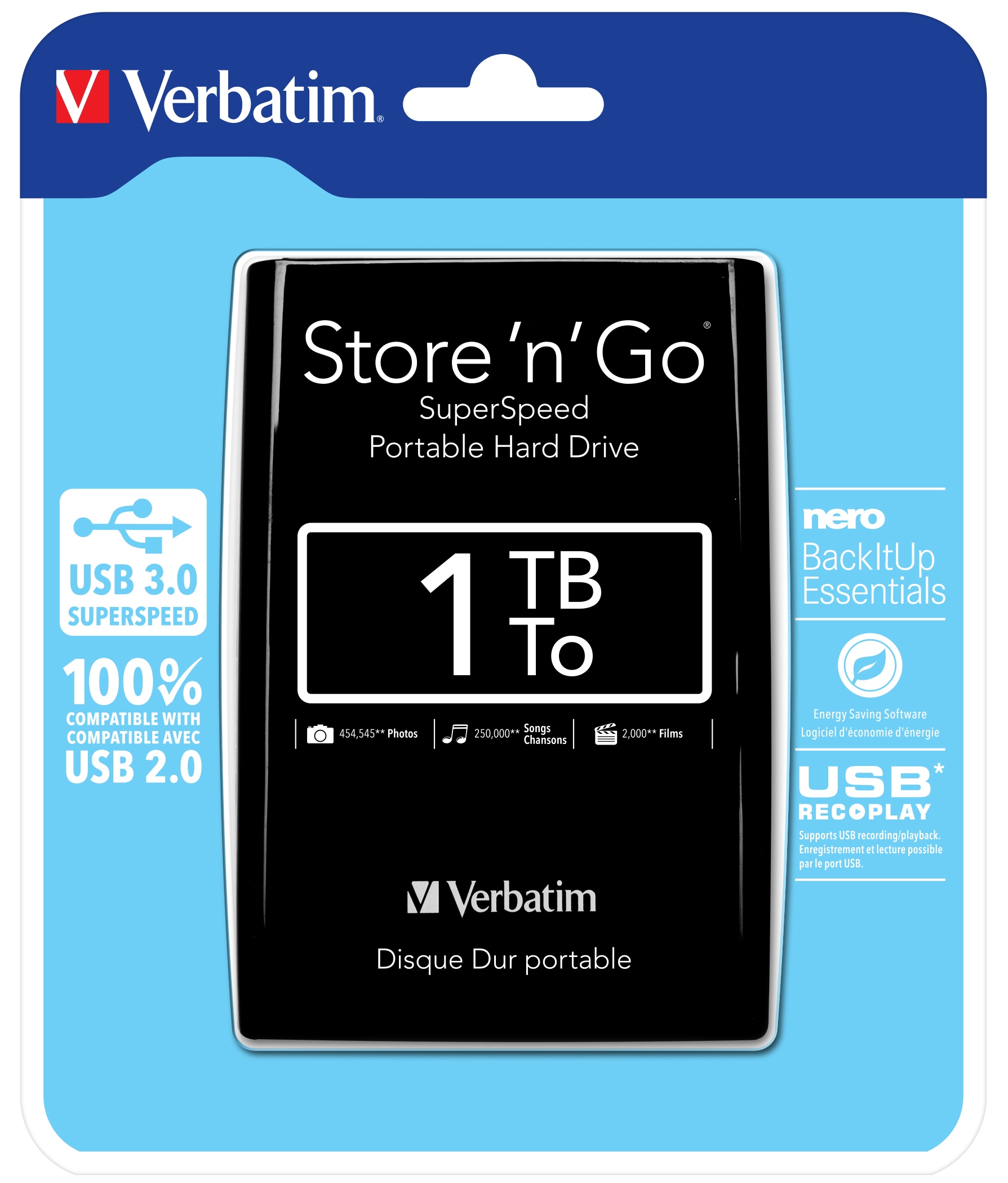Verbatim Store 'n' Go 1 TB Portable Festplatte Schwarz