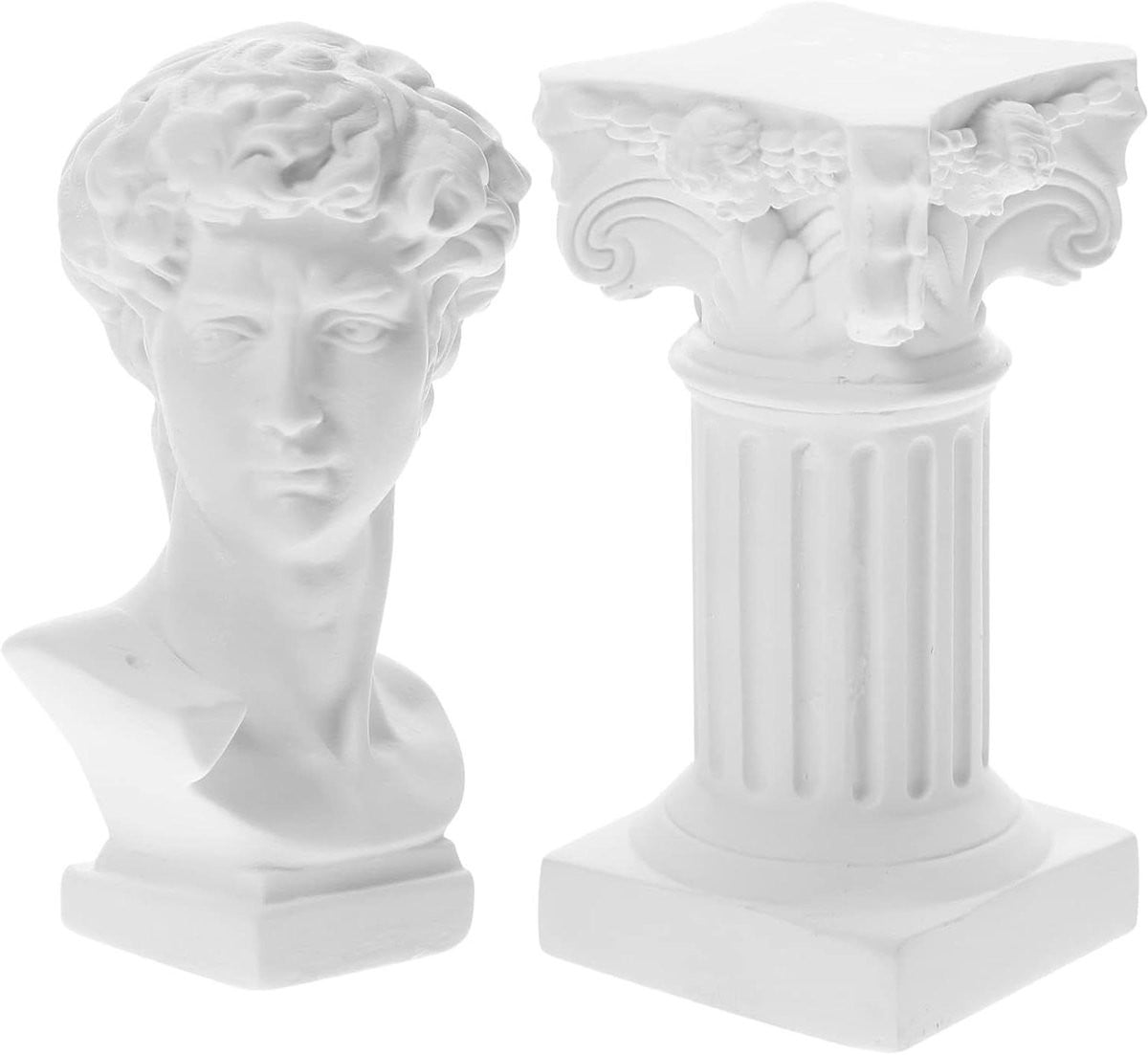 David buste beeld met Romeinse zuil in wit hars voor huisdecoratie, mini formaat