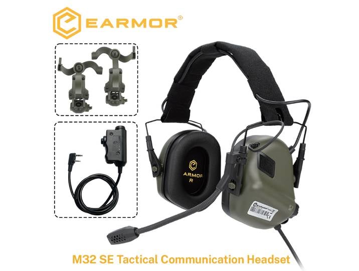 EARMOR M32 SE casque de tir tactique chasse réduction du bruit cache-oreilles avec supports d'arc de casque, M51 PTT pour la Communication