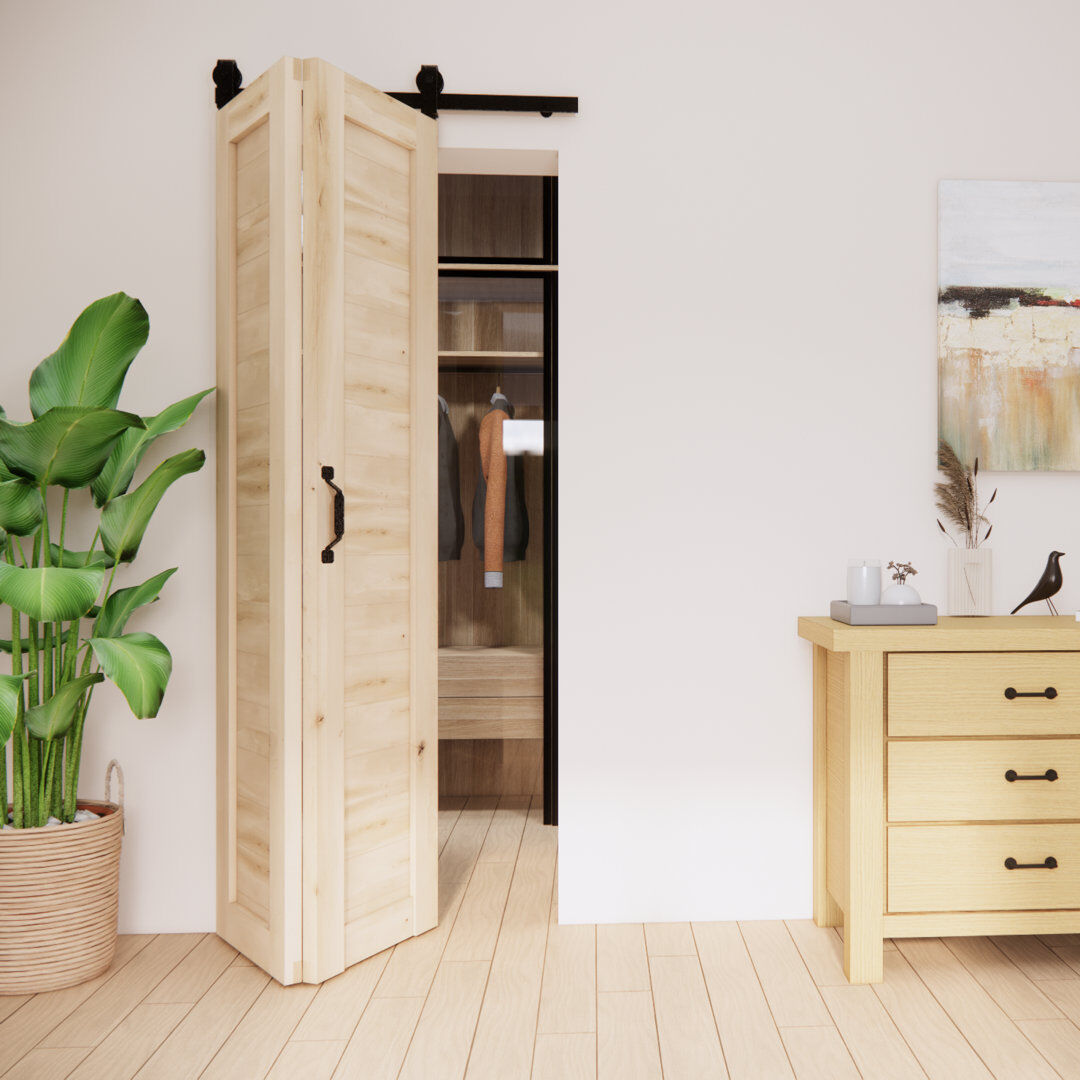 Seart Group Solid Oak Barn Door with Single Bi-Folding System Unfinished 100cm W X 210cm H