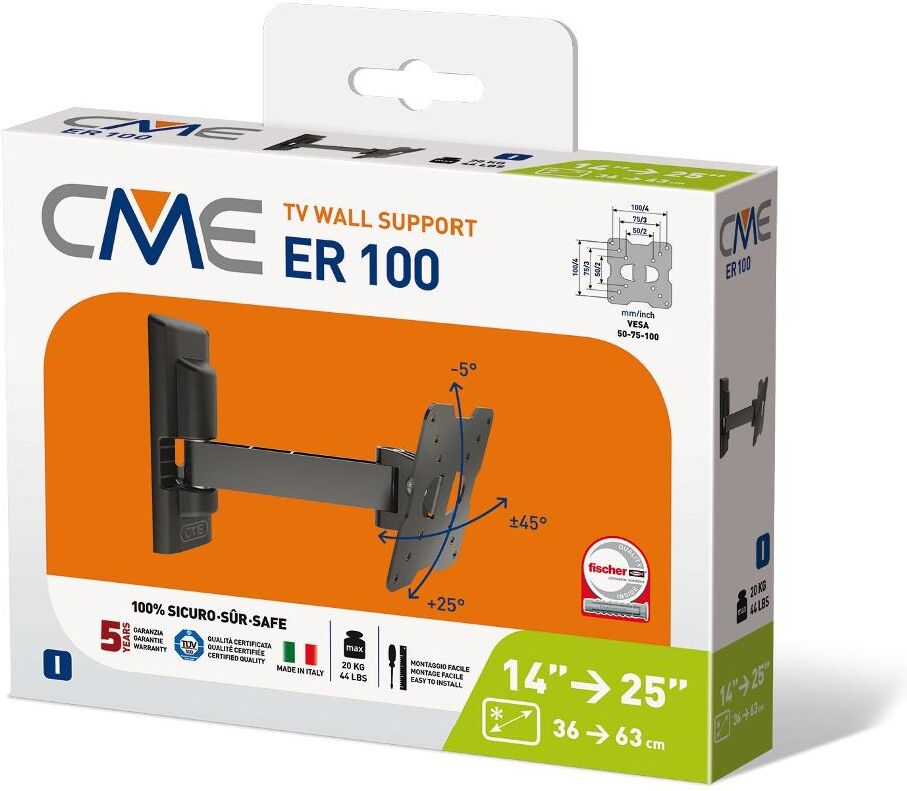 Meliconi Supporto Monitor TV Parete (20 Kg) VESA 100 x 100 ECONOMY CME ER100 Black
