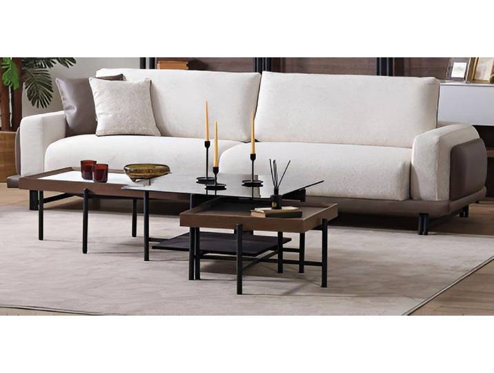 Xlmoebel Couchtisch Eleganter Couchtisch in Weiß mit goldener Marmor-Optik, Made in Europa