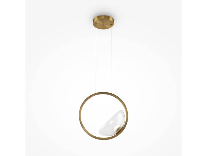 Lampe LED suspendue\, anneaux métalliques\, couleur laiton\, verre