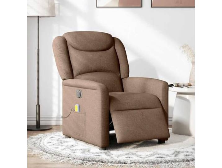 NLQMSU Massagesessel, elektrisch, Braun 6 Massagepunkte mit Vibration, Fernbedienung inklusive, Neigung 135 Grad, Seitentasche, Rahmen aus Holz und Metall, Stoff