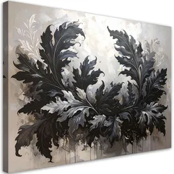 WANDBILD, Schwarze Akanthus- und Lorbeerblätter auf beigem Hintergrund