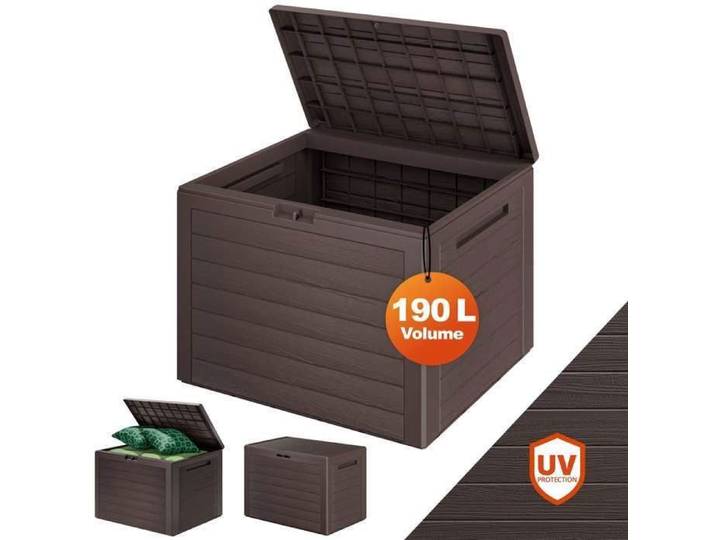 Coffre de Jardin Casaria® Exterieur 190 L Marron - Caisse de rangement étanche - Malle avec poignées latérales pour Balcon