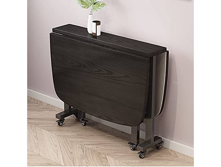 Klappbarer Küchentisch, Drop Leaf-Esstisch, ausziehbarer Holz-Esstisch, platzsparend, Design mit abgerundeten Kanten, verstellbare bewegliche Küchentisch-Tischräder, schwarz