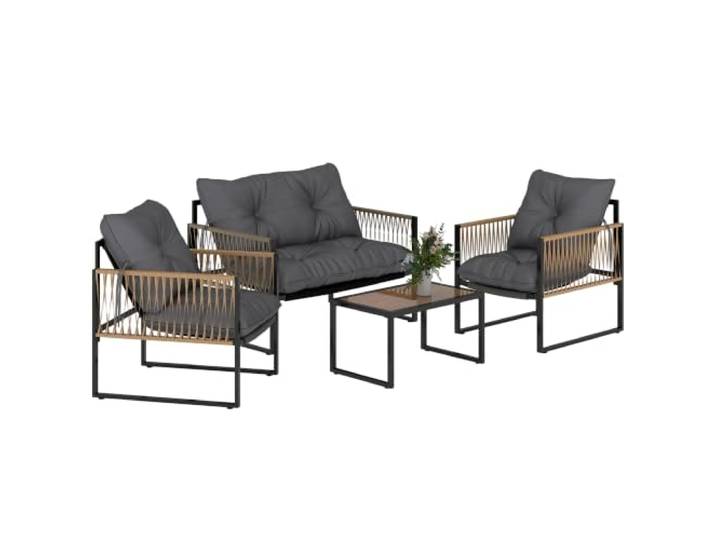Outsunny 4 TLG. Rattan Gartenmöbel-Set mit Kissen für Garten, Stahl, Braun