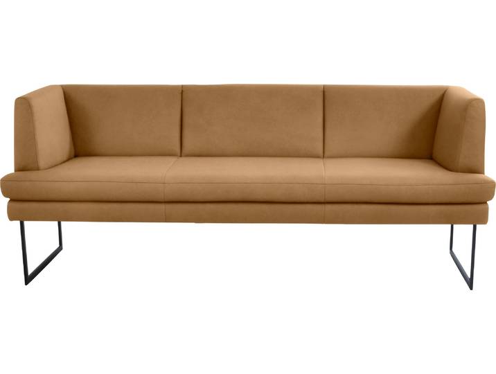 Polsterbank K+W KOMFORT & WOHNEN Cube , gelb (curcuma 71), B:209cm H:82cm T:67cm, Sitzbänke, Polsterbank, Hammerkissenoptik, 2 Breiten, Metallkufe schwarz