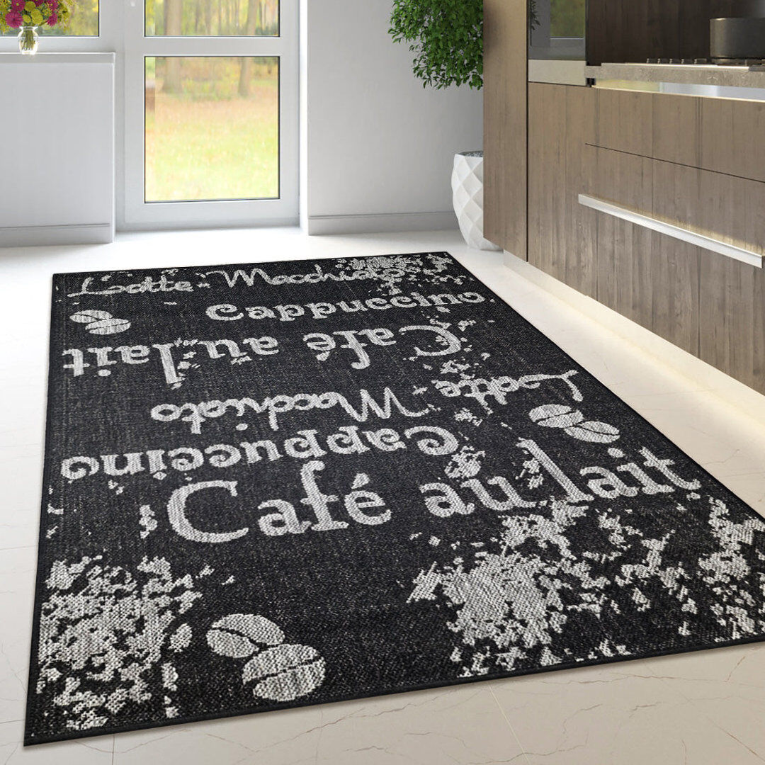 Lark Manor Non Slip Coffee Rug Flat Weave Kitchen Living Room Carpet Black Rectangle 160 x 225 cm