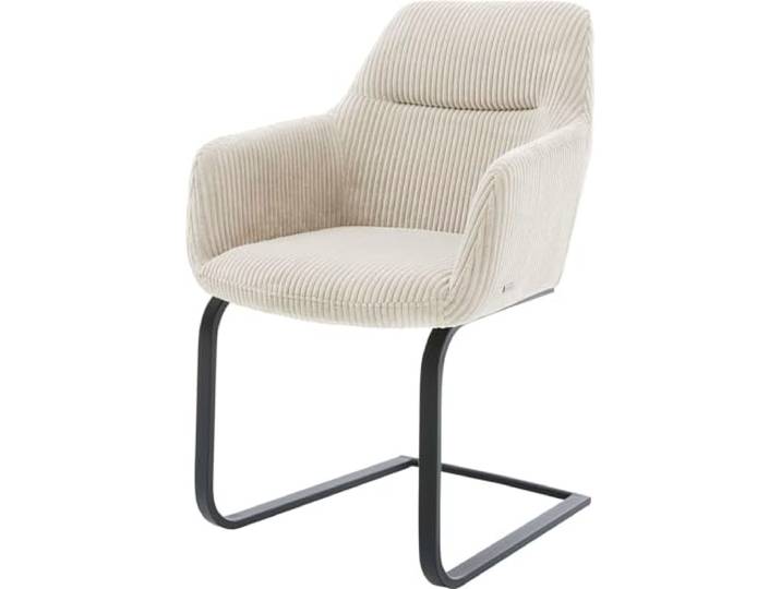 DELIFE Schwingstuhl Pejo-Flex Freischwinger flach Schwarz Cord Beige Taschenfederkern