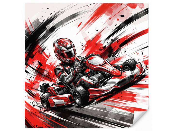 OnlyWow Kindertapete - Kart - Fahrer - Geschwindigkeit - Rot - 240x260 cm, Papier, Rechteckig, 240x260 cm, Tapeten & Wandverkleidungen, Vliestapeten