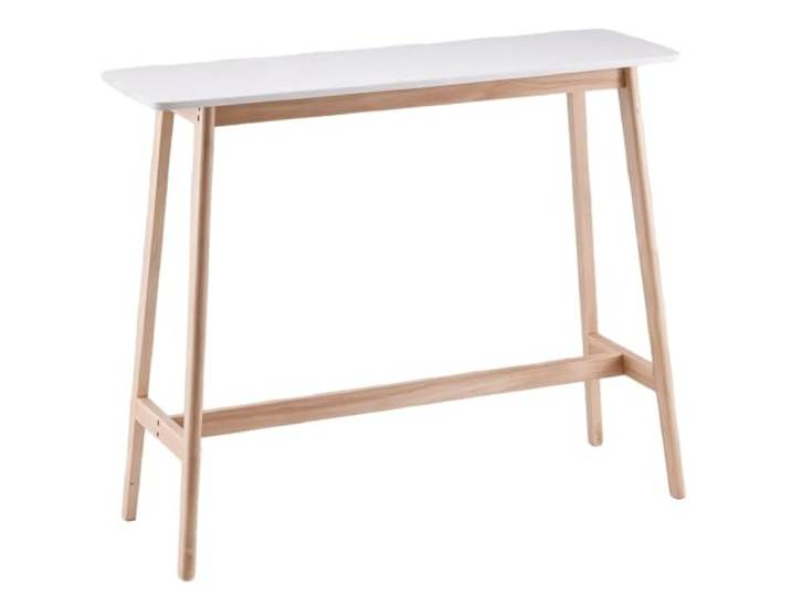 Bartisch aus massivem Holz,schmaler Bartisch,Bistro Rechteckige Tischplatte und Beine aus massivem Holz,abgerundete Ecken(White,100cm)