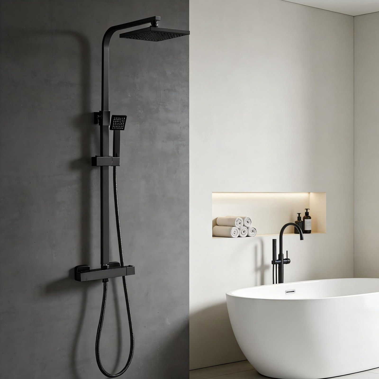 Dripio Douchekolom met thermostaat, zwart, Hoogte: 700-1150 mm
