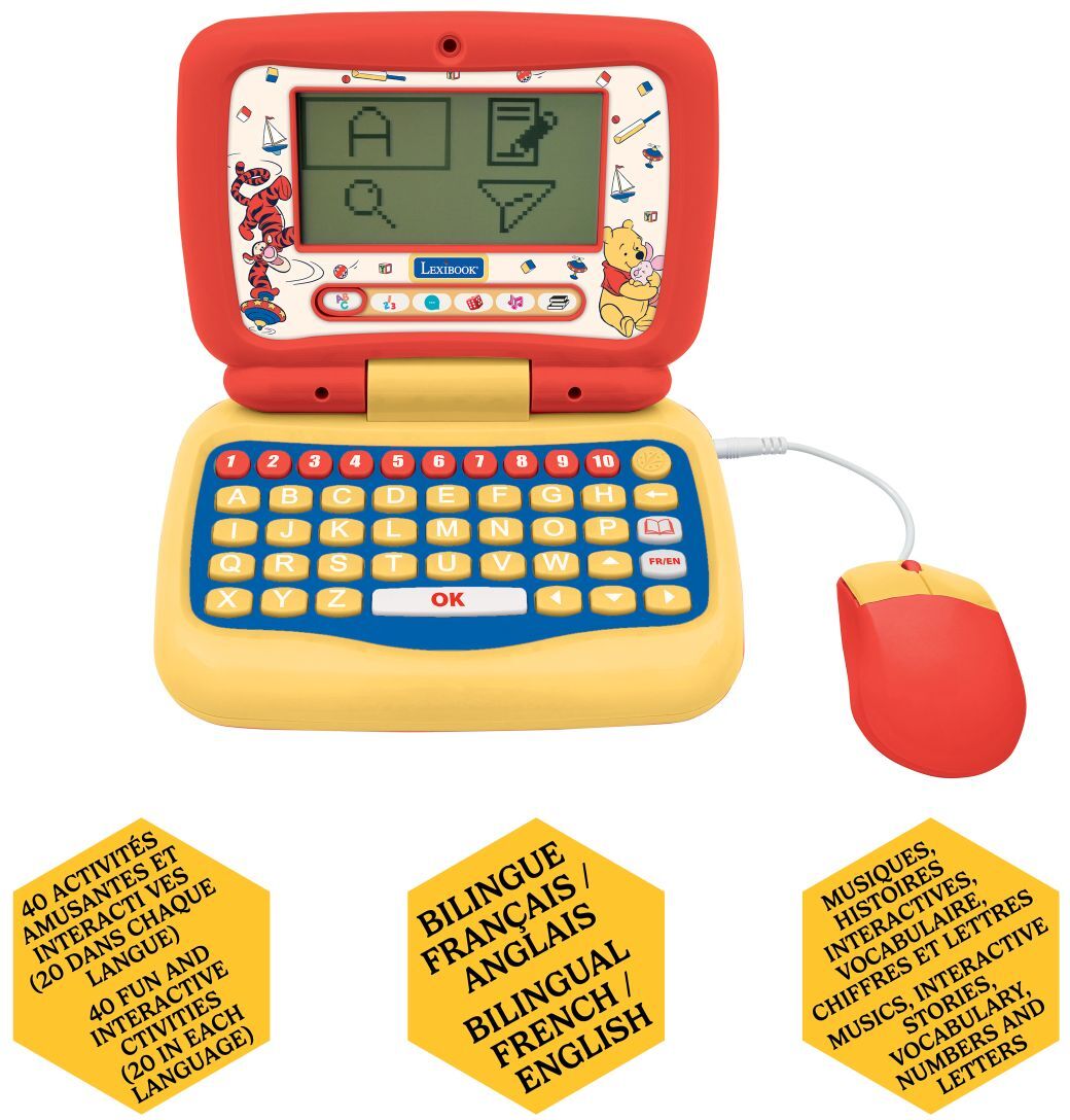 Lexibook Disney Winnie the Pooh Bilingual Talking Laptop – English & French, 40 Activities