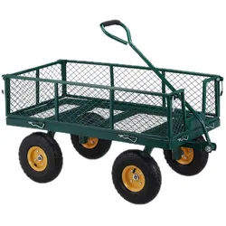 Relaxdays Handwagen, praktischer Bollerwagen für den Garten, mit Luftbereifung, klappbare Seitenteile, bis 250 kg, grün