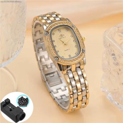 Fusion Finds Women's Quartz Watch Luxury Oval Rhinestone Dress Watch With Elegant Alloy Bracelet gold