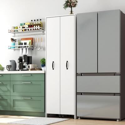 Kodotan sofa Bookcase with Two Pulled Out Doors Shelving Cabinet,4 Tier Floor Standing Bookcase,Slide Out Hidden Storage Cabinet with Wheels