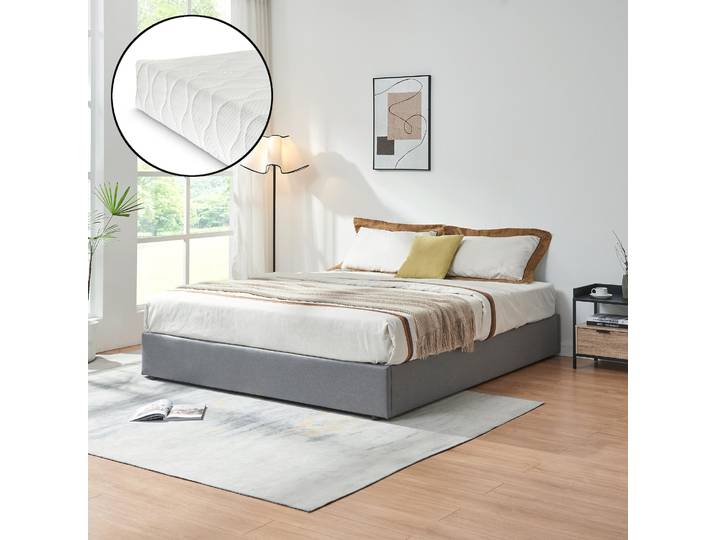 Lit rembourré 'Nola' avec matelas et coffre de lit 160 x 200 cm Lin gris