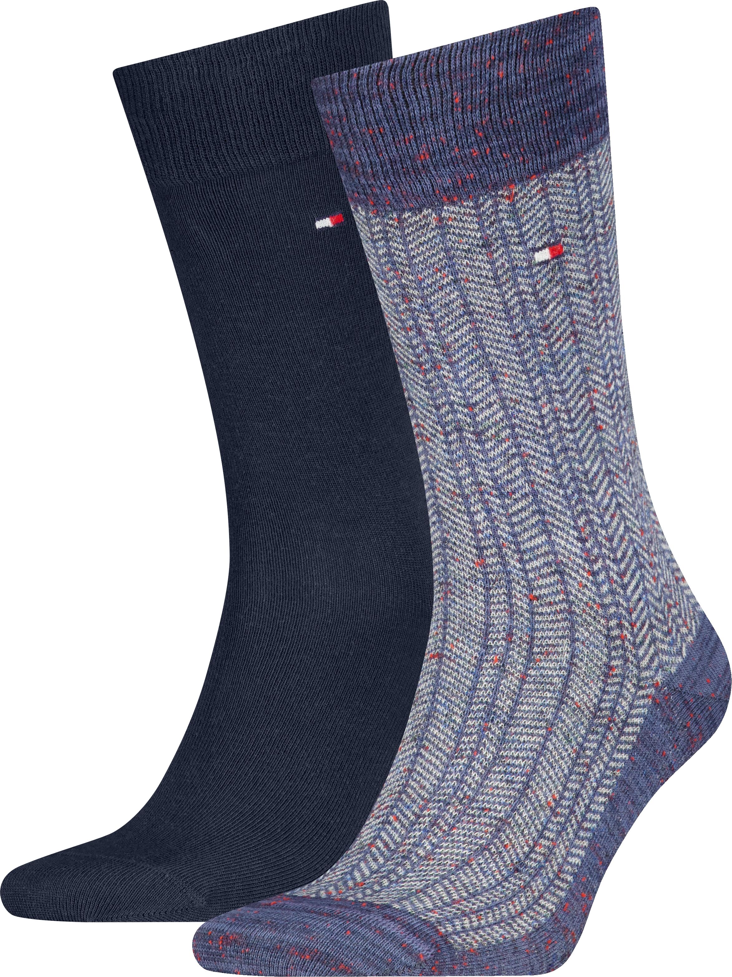 Socken TOMMY HILFIGER "TH MEN SOCK 2P MOULINE NAPPY HERRINGBONE", Herren, Gr. 39-42, blau (navy), Obermaterial: 39% Baumwolle, 38% Polyester, 23% Elasthan, Socken Socken navy 39-42