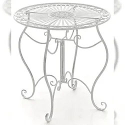 Décoshop26 - Runder Gartentisch im rustikalen Stil aus gealtertem weißem Schmiedeeisen 10_0003044