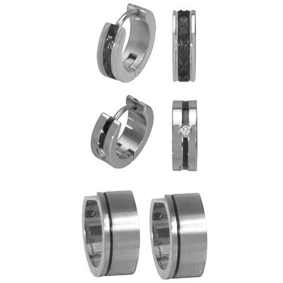 Creolen-Set FIRETTI "Multipack Schmuck Geschenk Ohrschmuck Creolenset", silber (silberfarben, schwarz, kristallweiß), Ohrringe, Damen, Edelstahl, Schmuckset Klappcreolen Ohrring Creolen, mit Zirkonia (synth.)