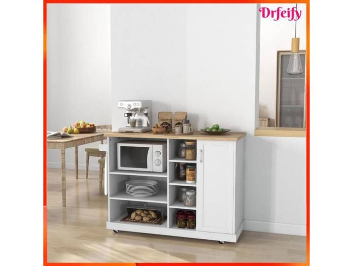 Desserte îlot de cuisine - AKOZON - 8849 - 7 compartiments - 1 placard 1 porte - sur roulettes