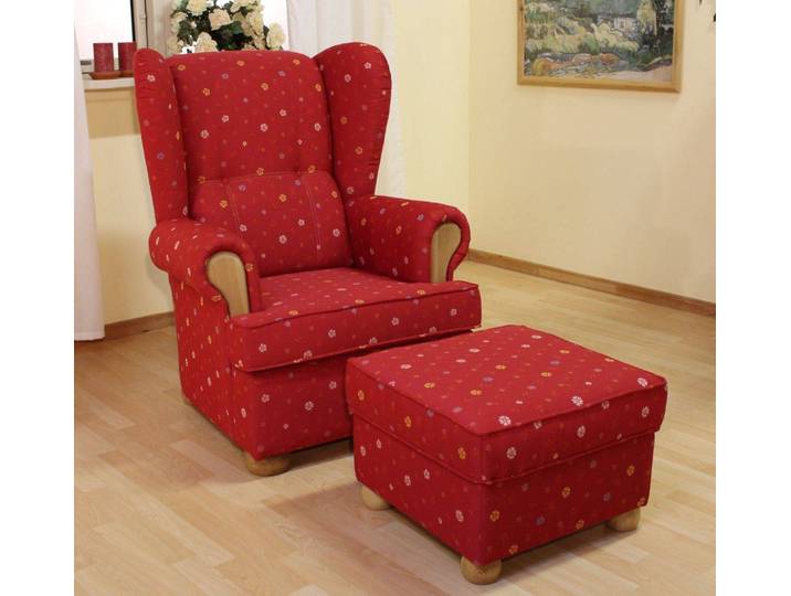 Roter Ohrensessel Horsens mit Federkern im Landhausstil – Montierte Lieferung – 3%-Vorkasse-Rabatt