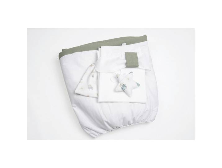 Mionido Stubenwagenset Pyjamabär, Weiß, Olivgrün, Kunststoff, 5-teilig, 130x180 cm, Babymöbel, Babybetten, Stubenwagen & Babywiegen, Stubenwagen
