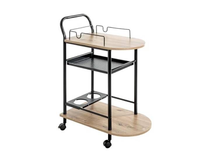 möbelando Küchenwagen >52480< in Eiche, schwarz, MDF, Metall - 65x83x35cm (BxHxT)