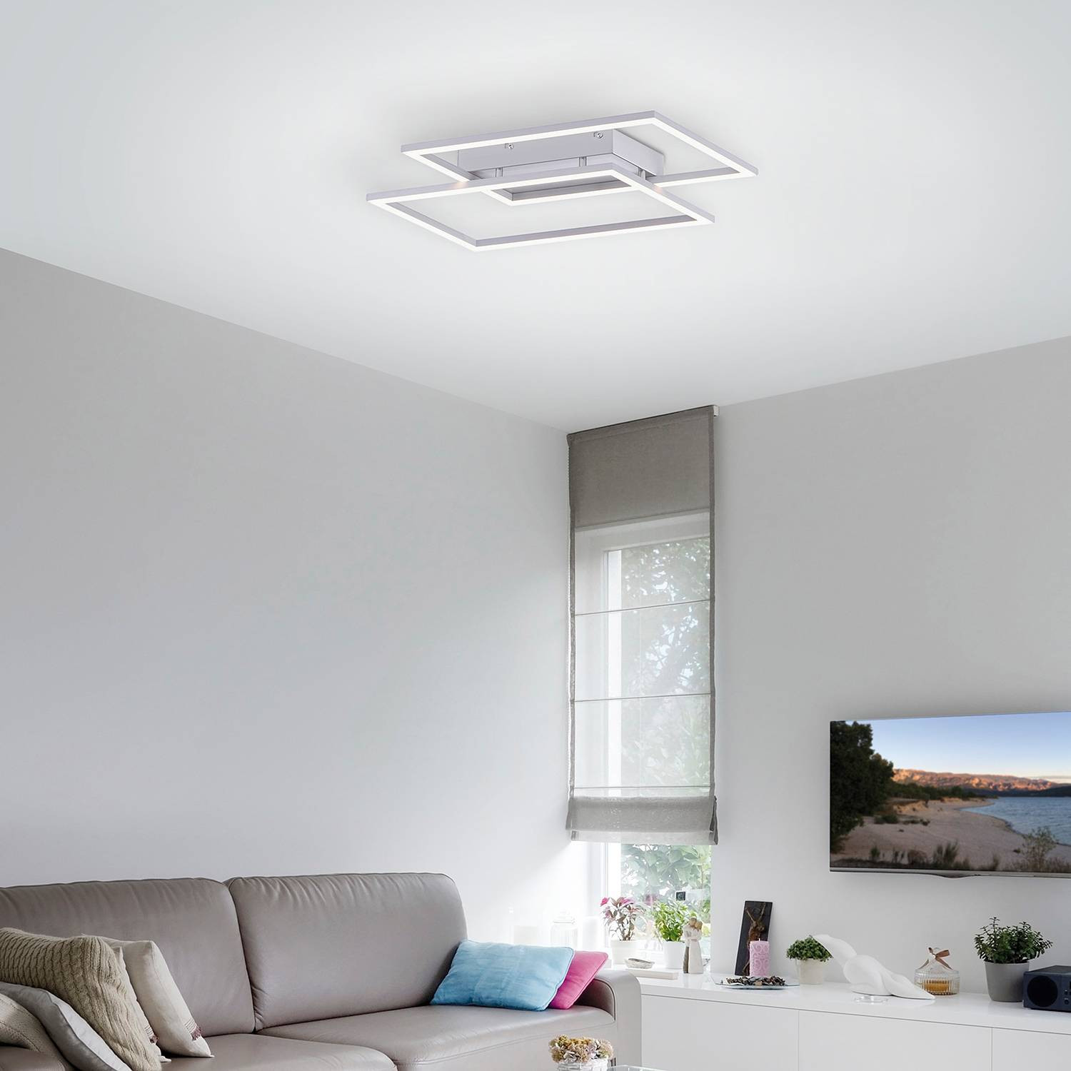 Paul Neuhaus Inigo LED-plafondlamp, zilver, 24W, dimbaar, warmwit