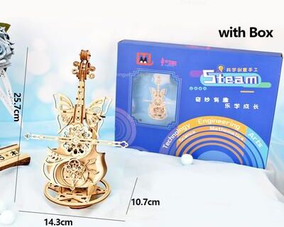 HomeDecorAndMore LLC 3D Puzzle Wooden Cello Model DIY Assembly Music Box With Dancing Butterflies, Home Living Room Decor & Gift For Adults cello Music Box