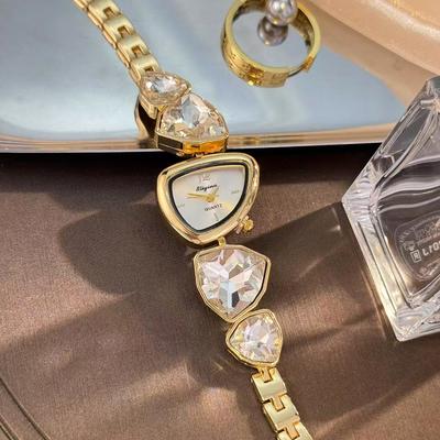 Youfap Market Big Diamond Watch Light Luxury Niche Watch New Color Scheme Irregular Design Stylish Women Fashion Watch golden White