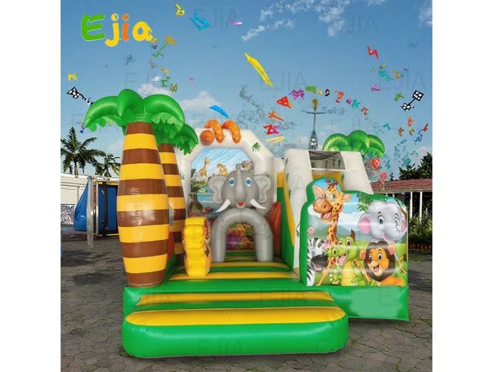 Château gonflable combiné d'animaux gonflables de qualité commerciale, animaux de la Jungle avec toboggan, maison de rebond de Safari pour aire de jeux extérieure