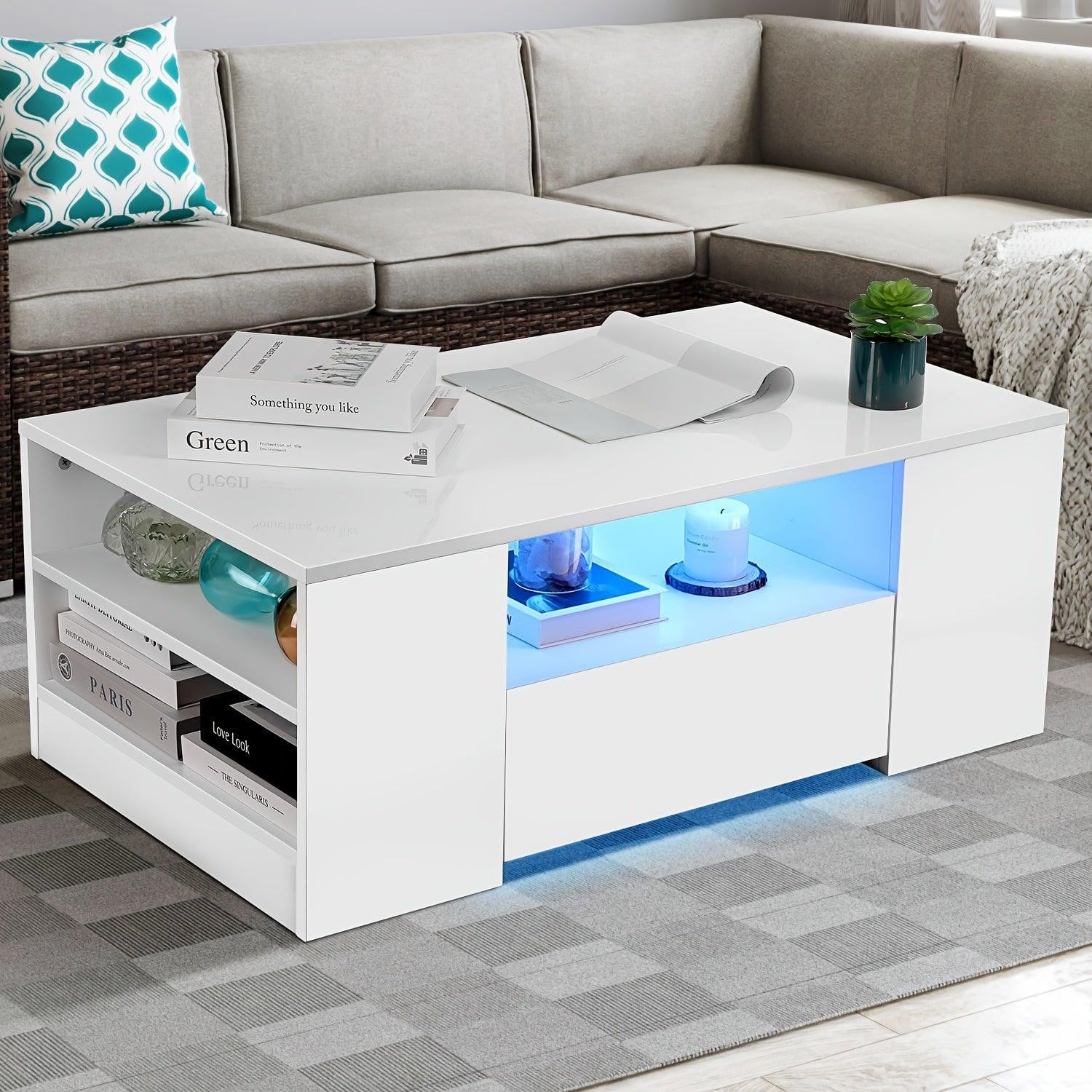 Selius Salontafel met blauwe LED-verlichting - Wit