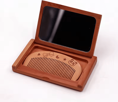 Inspire Curations 2 In 1 Peachwood Folding Comb And Mirror Set a