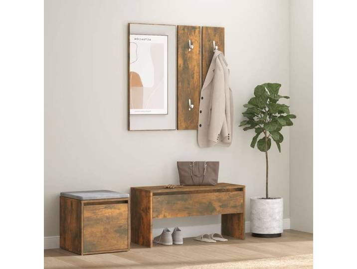 Ensemble de Meubles de Couloir Banc d'Entrée Miroir Panneau de Portemanteau Ensemble de Vestiaire Chêne Fumé Bois 3120194