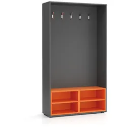 Garderobenwand BORDER mit Schuhschrank, 5 Kleiderhaken, Graphit/Orange
