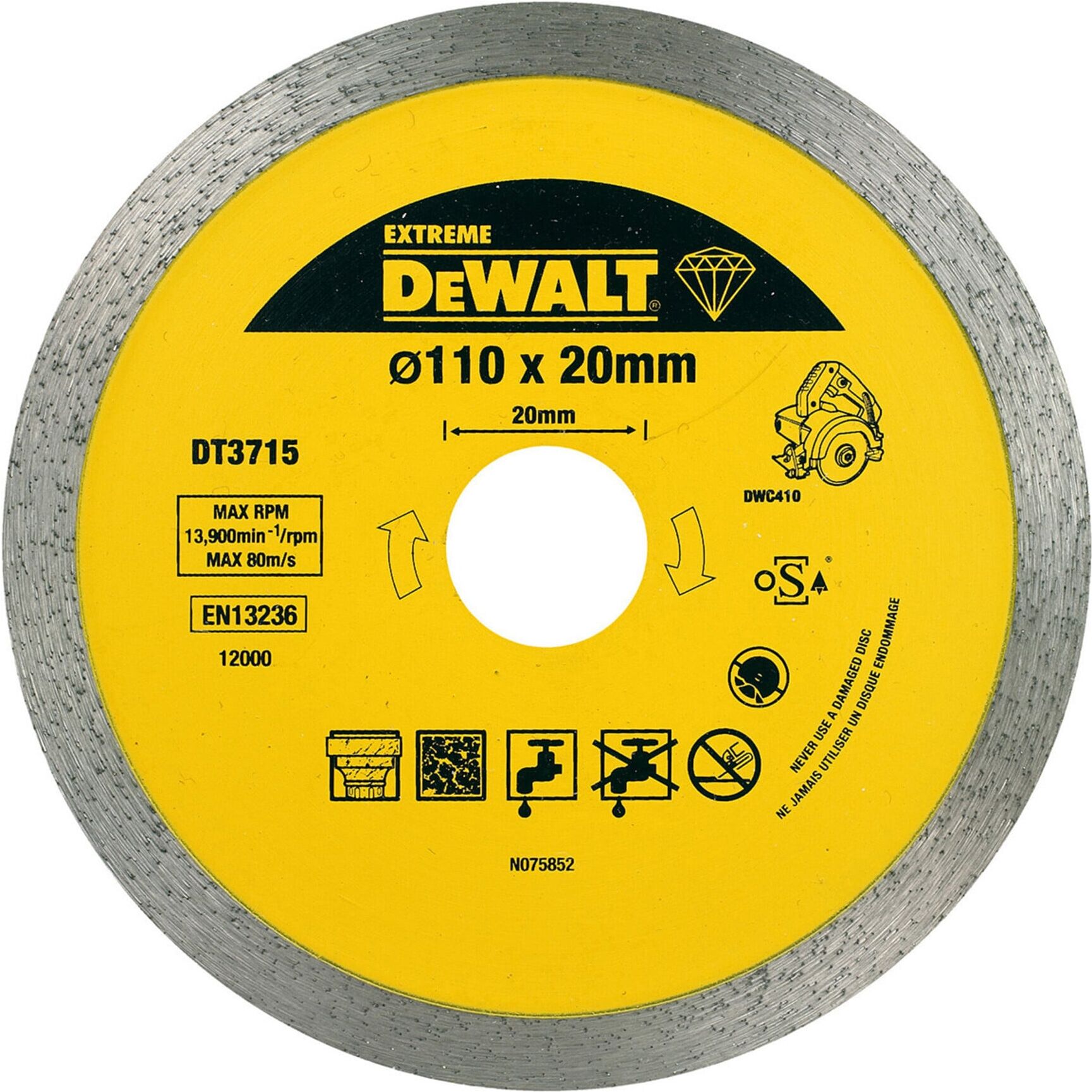 DEWALT Diamanttrennscheibe DWC410 Granit 110 mm DT3715-QZ)
