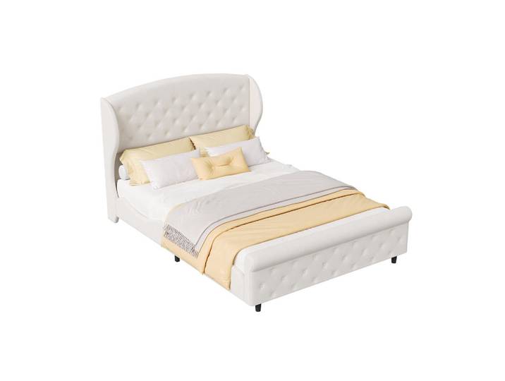 Shopentra Polsterbett 140x200cm beige, modernes Polsterbett für Schlafzimmer, Beige, Holz, Schlafzimmer, Betten, Polsterbetten