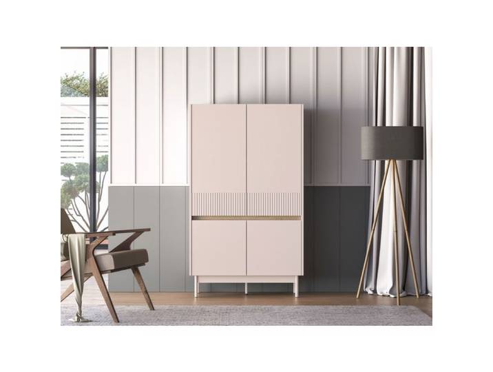 Buffet haut 4 portes – DUNEA – Gris cachemire/aspect chêne – 92 cm