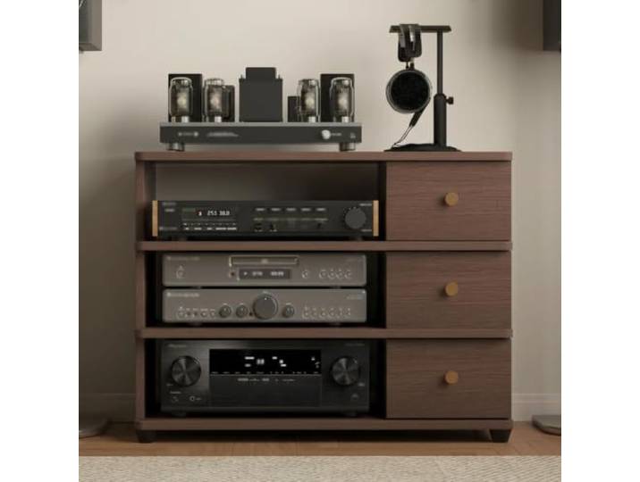 YHTCSXMD HiFi Rack mit Schublade für Audio- und Medientechnik Mehrstufiges Audio Rack für Wohnzimmer, Medienraum und die übersichtliche Geräteaufbewahrung(Walnut)