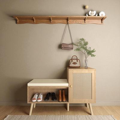 Fundinbaths 2-in-1 Shoe Storage Bench with Faux Rattan Doors, Adjustable Shelves & Removable Cushion for Entryway or Hallway