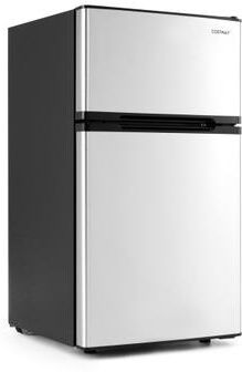 Costway 3.2 Cu.Ft Mini Fridge with Freezer Double Door Small Refrigerator with Adjustable Thermostat-Silver