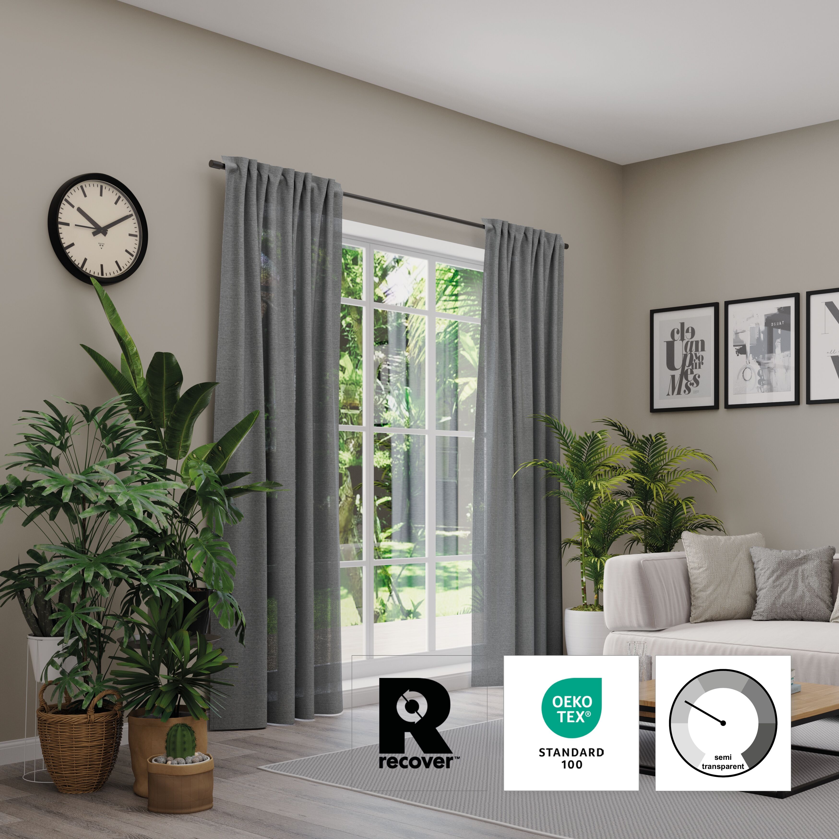 Neutex For You! Vorhang NEUTEX FOR YOU "Alora Eco" Gr. 1, grau (anthrazit), B:144cm H:245cm, Baumwolle, Polyester, Gardinen, Vorhang anthrazit 245cm, Multifunktionsband, 144cm