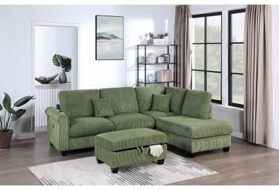 Esofastore Wooden Tapered Legs Sectional Sofa 3pc Cushion Back Sage Finish