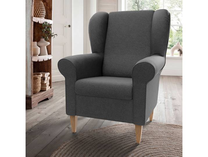 Sessel mit optionalem Hocker Grau Webstoff Fjola ohne Hocker 80 x 102 x 86cm