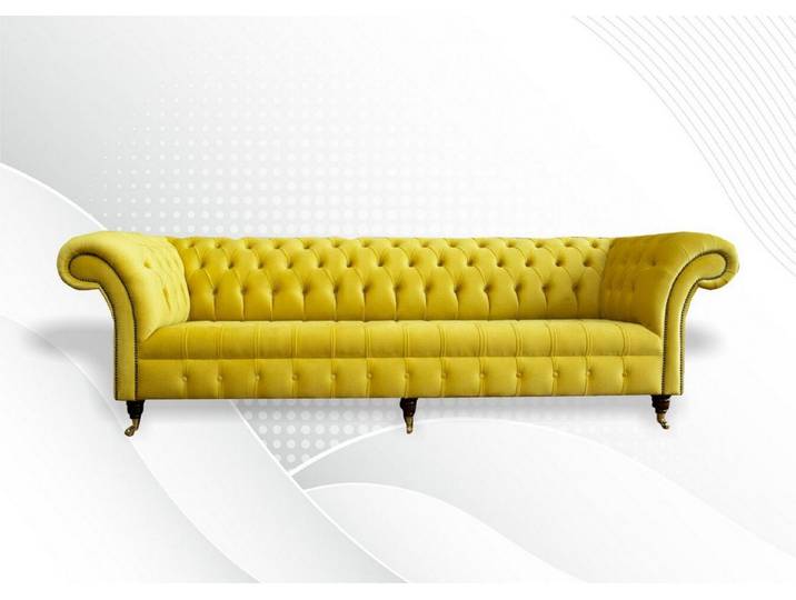 Xlmoebel Chesterfield-Sofa Gelbe 4-Sitzer Couch aus Leder und Textil, Chesterfield-Sofa 1 Teile, Made in Europa